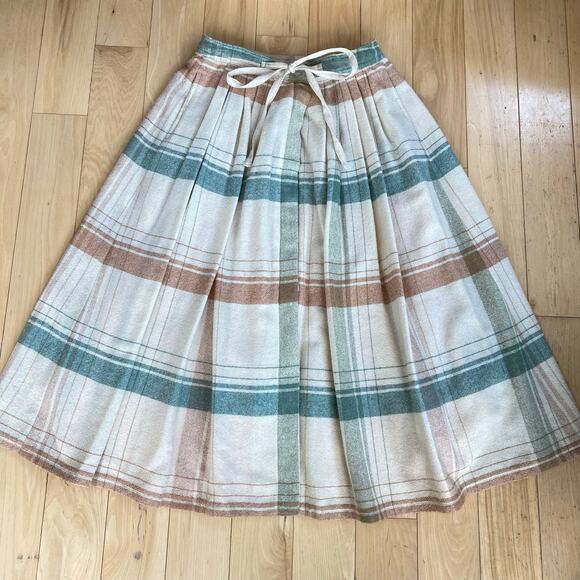 Liz Claiborne Dresses & Skirts - Vintage 1980s Pastel Plaid Wool Midi Skirt Cottagecore Prairie Grandmacore ILGWU